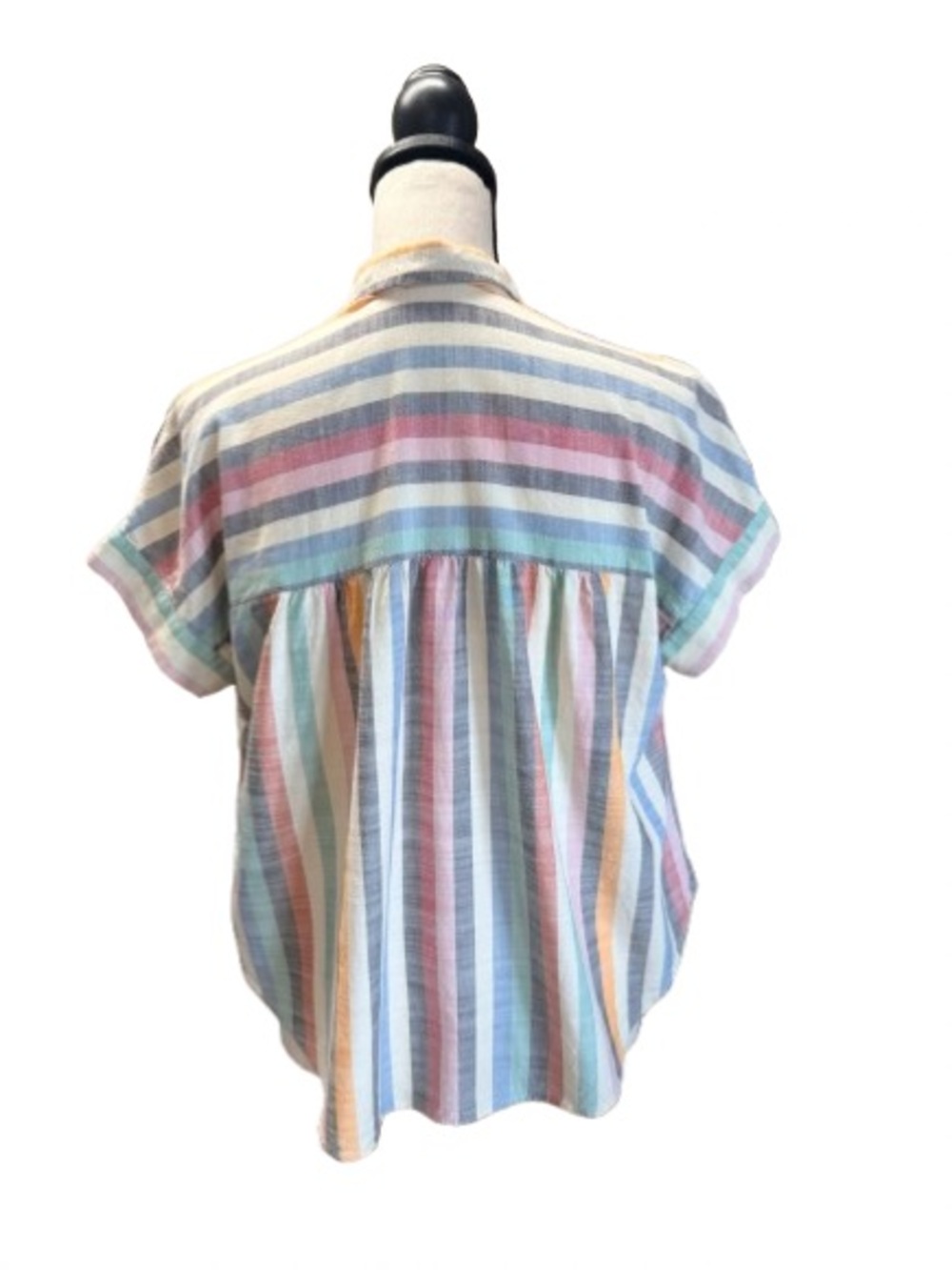 Madewell Rainbow Stripe Linen Blend Hilltop Button Shirt XS Pastel Short Sleeve - Picture 4 of 6